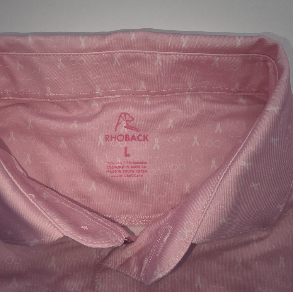 Rhoeback Pink Ribbon Breast Cancer Short Sleeve UPF Performance Golf Polo SZL - Picture 8 of 10